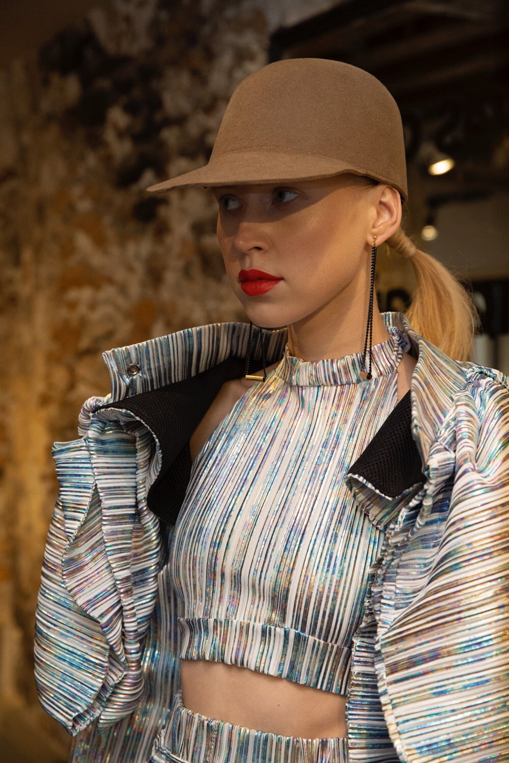 “Nightlight” Black Chain Statement Earrings with Gold Tube Accents – As Seen at Miami Swim Week® – The Shows