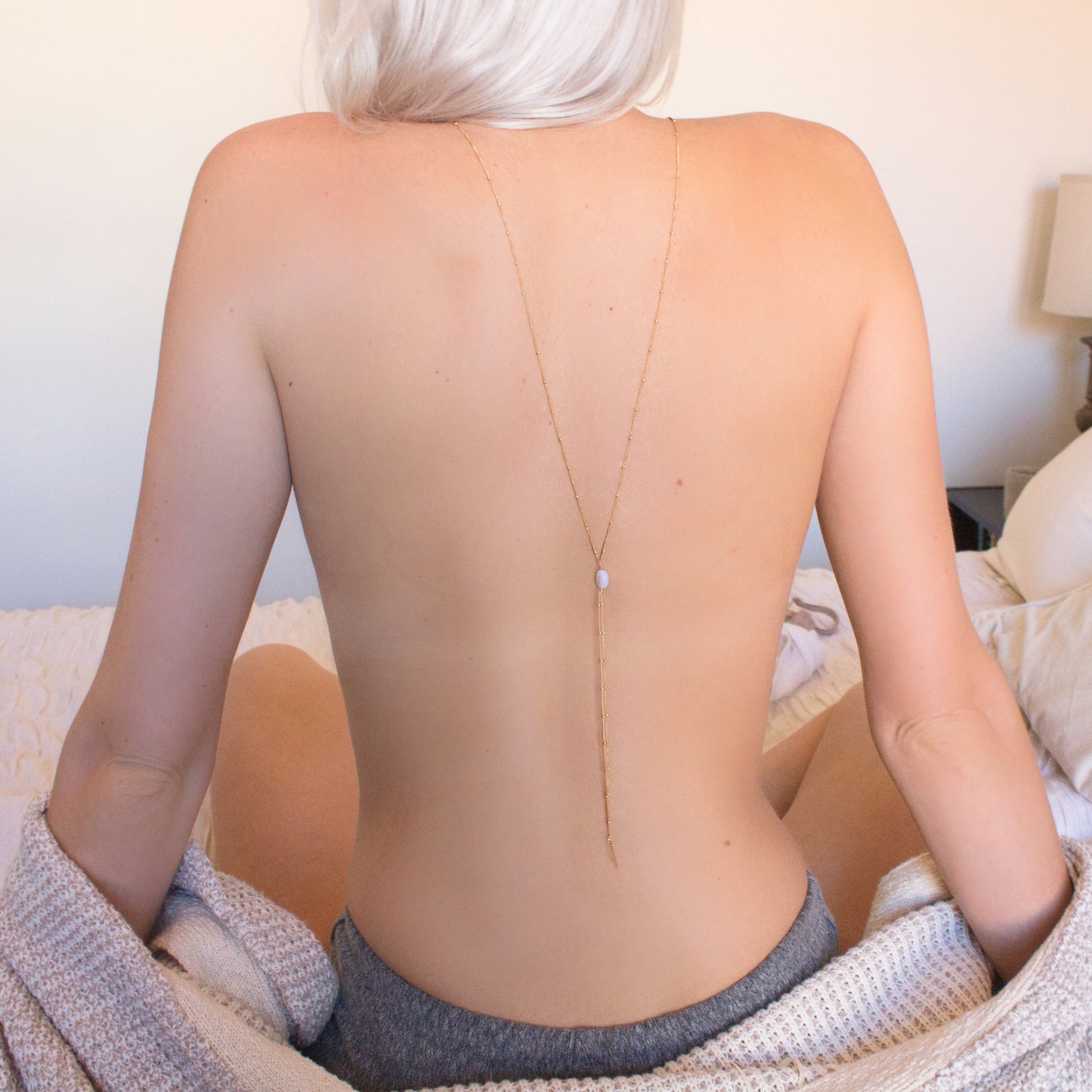 "Sweet Disposition” Reversible Lariat – Gold-Filled Necklace with Calming Blue Lace Agate