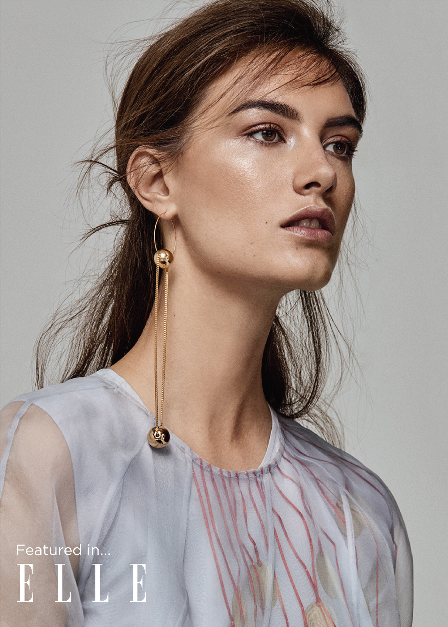 “Tahitian Moon” Statement Earrings – Gold Chain Drop Earrings Featured in Elle & L’Officiel | Miami Swim Week® Runway Jewelry