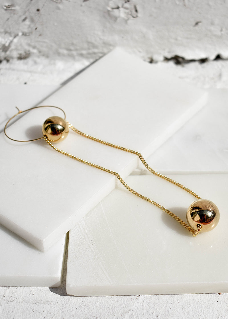 “Tahitian Moon” Statement Earrings – Gold Chain Drop Earrings Featured in Elle & L’Officiel | Miami Swim Week® Runway Jewelry