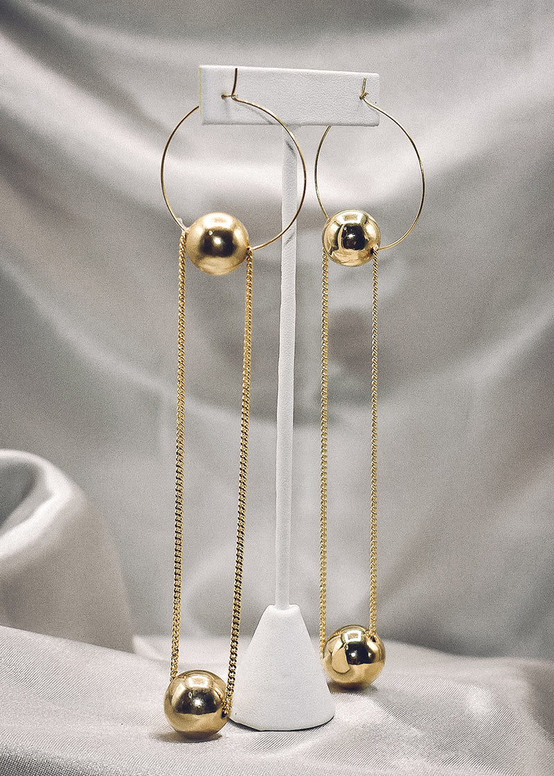 “Tahitian Moon” Statement Earrings – Gold Chain Drop Earrings Featured in Elle & L’Officiel | Miami Swim Week® Runway Jewelry