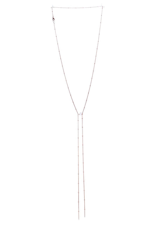 “Purple Rain” Reversible Lariat Necklace – 14k Rose Gold-Filled with Faceted Rose Quartz